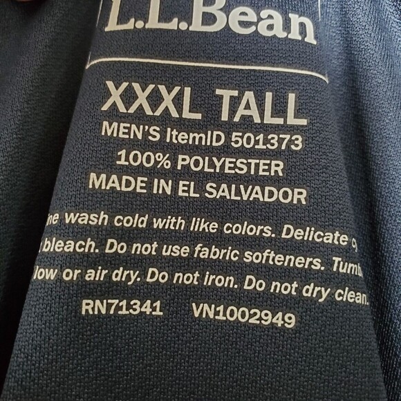 L.L.Bean Shirt Polyester 1/4 Quarter Zip Pullover Long Sleeve Men 3XL Blue Valin - Picture 7 of 14